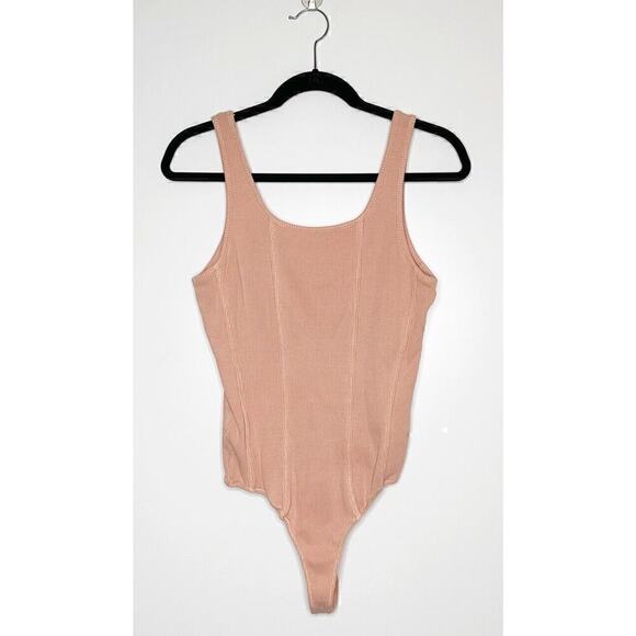 Agolde Women's Ribbed Elna Corset-Seam Bodysuit Grapefruit Size Medium - Picture 4 of 8